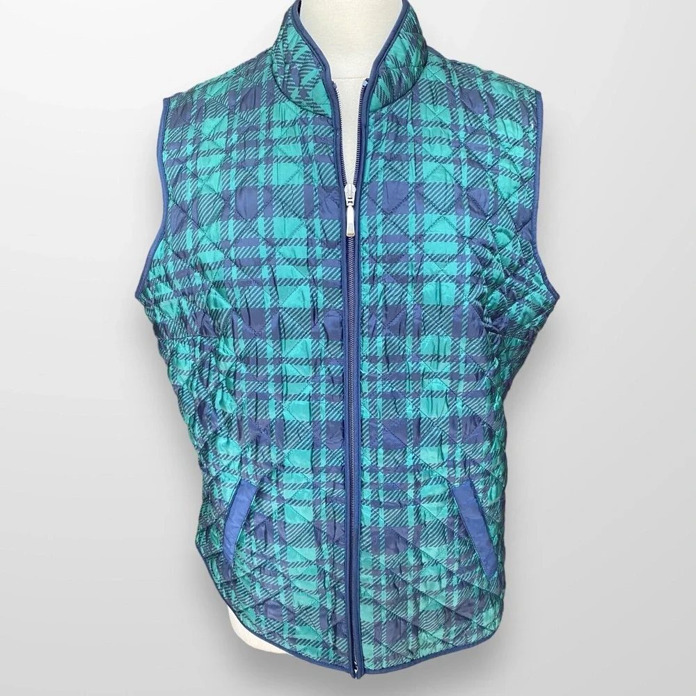 Karen Scott Sport Women's Size XL Quilted Puffer Vest Jacket Zip‎ Front Plaid